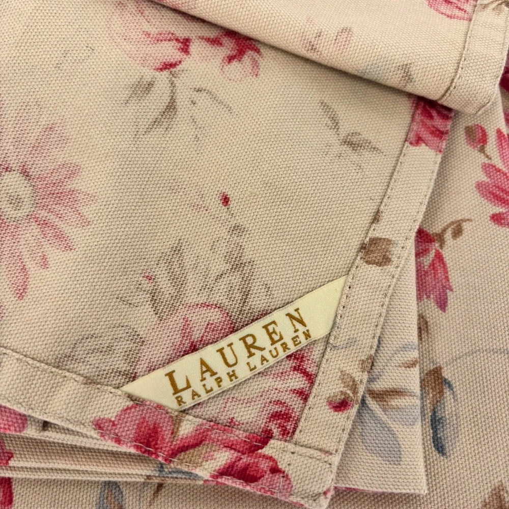 Lauren Ralph Lauren Floral Cloth Napkins Set of 7 Pink Rose Cream Shabby Chic